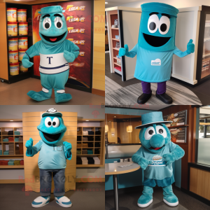 Teal Lasagna mascot costume character dressed with a T-Shirt and Belts