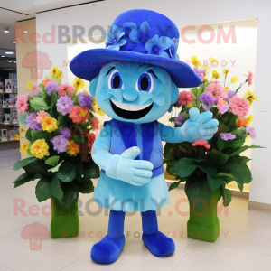 Blue Bouquet Of Flowers mascot costume character dressed with a Shorts and Hats