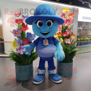 Blue Bouquet Of Flowers mascot costume character dressed with a Shorts and Hats