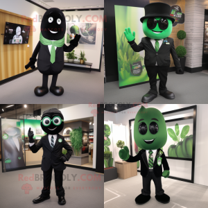 Black Green Bean mascot costume character dressed with a Blazer and Ties