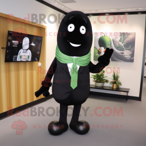 Black Green Bean mascot costume character dressed with a Blazer and Ties