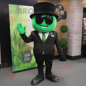 Black Green Bean mascot costume character dressed with a Blazer and Ties