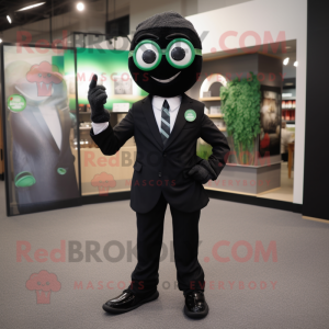 Black Green Bean mascot costume character dressed with a Blazer and Ties