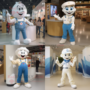 Cream Bracelet mascot costume character dressed with a Mom Jeans and Brooches