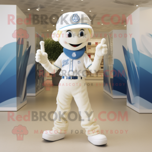 Cream Bracelet mascot costume character dressed with a Mom Jeans and Brooches