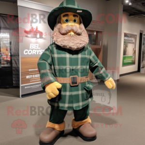 Forest Green Civil War Soldier mascot costume character dressed with a Flannel Shirt and Hat pins