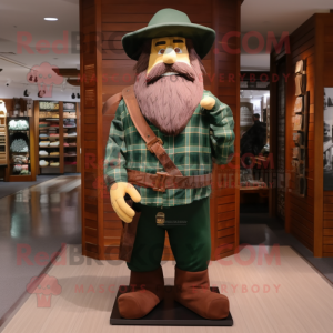 Forest Green Civil War Soldier mascot costume character dressed with a Flannel Shirt and Hat pins