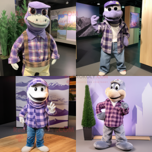 Lavender Python mascot costume character dressed with a Flannel Shirt and Headbands