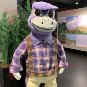 Lavender Python mascot costume character dressed with a Flannel Shirt and Headbands