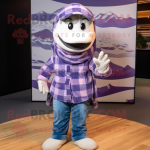 Lavender Python mascot costume character dressed with a Flannel Shirt and Headbands