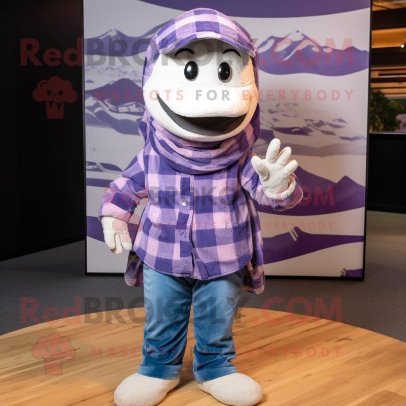 Lavender Python mascot costume character dressed with a Flannel Shirt and Headbands