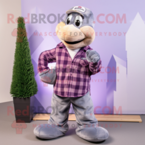 Lavender Python mascot costume character dressed with a Flannel Shirt and Headbands