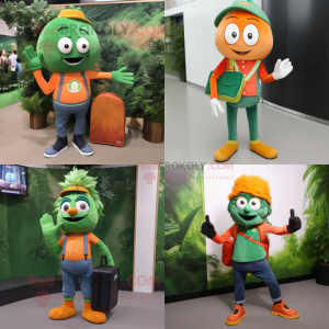 Forest Green Orange mascot costume character dressed with a Skinny Jeans and Wallets