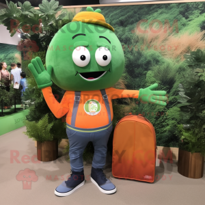 Forest Green Orange mascot costume character dressed with a Skinny Jeans and Wallets