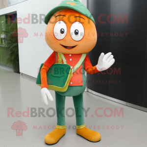 Forest Green Orange mascot costume character dressed with a Skinny Jeans and Wallets