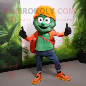 Forest Green Orange mascot costume character dressed with a Skinny Jeans and Wallets