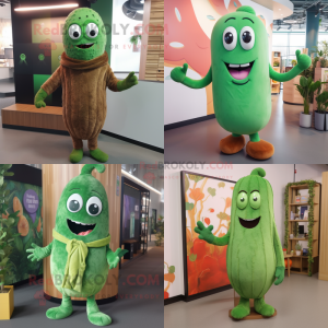 Rust Green Bean mascot costume character dressed with a Sweater and Hairpins