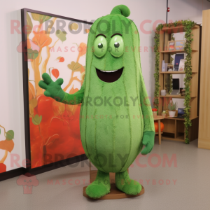 Rust Green Bean mascot costume character dressed with a Sweater and Hairpins