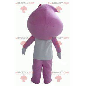 Cute and smiling pink and white snowman mascot - Redbrokoly.com