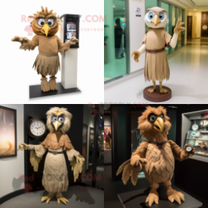 Tan Harpy mascot costume character dressed with a Sheath Dress and Bracelet watches