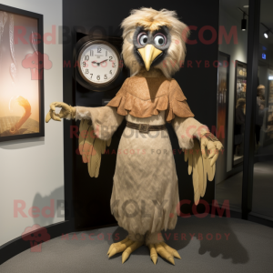 Tan Harpy mascot costume character dressed with a Sheath Dress and Bracelet watches