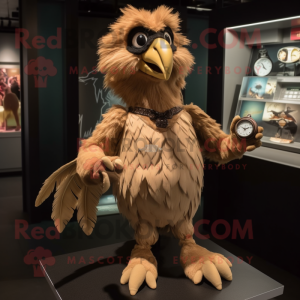 Tan Harpy mascot costume character dressed with a Sheath Dress and Bracelet watches