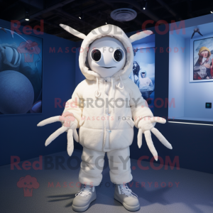 White Spider mascot costume character dressed with a Parka and Caps