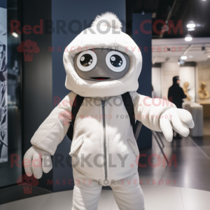 White Spider mascot costume character dressed with a Parka and Caps