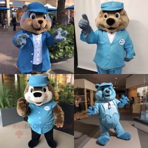 Blue Beaver mascot costume character dressed with a Poplin Shirt and Gloves