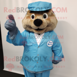 Blue Beaver mascot costume character dressed with a Poplin Shirt and Gloves