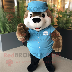 Blue Beaver mascot costume character dressed with a Poplin Shirt and Gloves