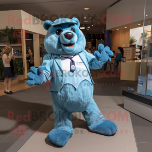 Blue Beaver mascot costume character dressed with a Poplin Shirt and Gloves