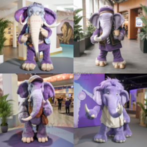 Lavender Mammoth mascot costume character dressed with a Skinny Jeans and Pocket squares