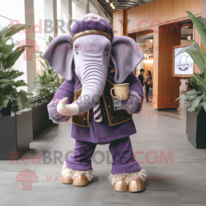 Lavender Mammoth mascot costume character dressed with a Skinny Jeans and Pocket squares