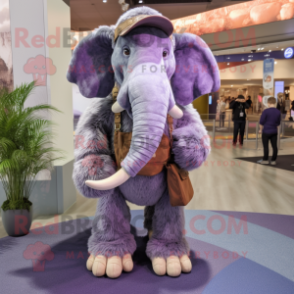 Lavender Mammoth mascot costume character dressed with a Skinny Jeans and Pocket squares