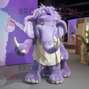 Lavender Mammoth mascot costume character dressed with a Skinny Jeans and Pocket squares