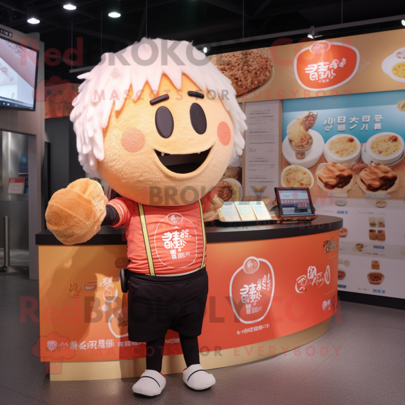 Peach Ramen mascot costume character dressed with a T-Shirt and Watches