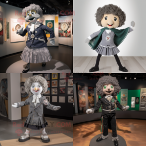 Gray Irish Dancer mascot costume character dressed with a Blazer and Shawl pins