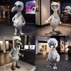 Silver Ostrich mascot costume character dressed with a Leggings and Eyeglasses