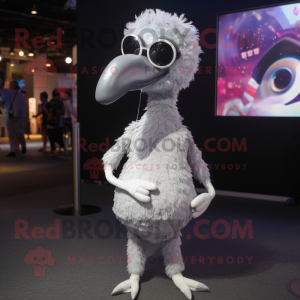 Silver Ostrich mascot costume character dressed with a Leggings and Eyeglasses