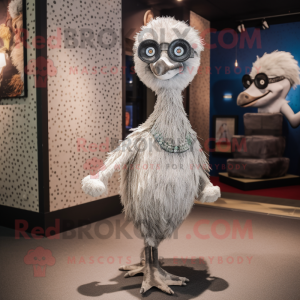Silver Ostrich mascot costume character dressed with a Leggings and Eyeglasses