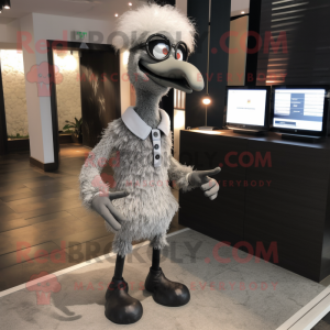 Silver Ostrich mascot costume character dressed with a Leggings and Eyeglasses