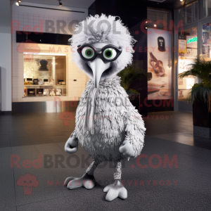 Silver Ostrich mascot costume character dressed with a Leggings and Eyeglasses