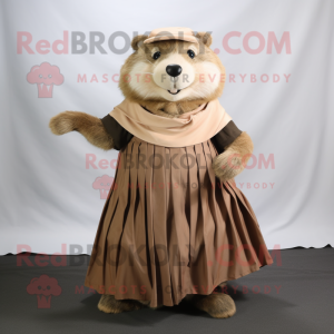 Tan Beaver mascot costume character dressed with a Pleated Skirt and Shawls