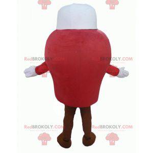 Mascota de muñeco de nieve rojo gigante y sonriente -