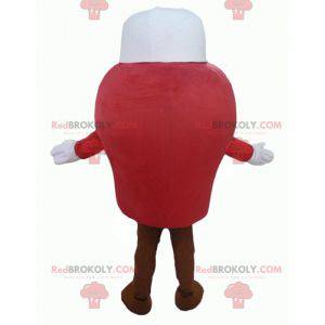 Mascote gigante e sorridente do boneco de neve vermelho -