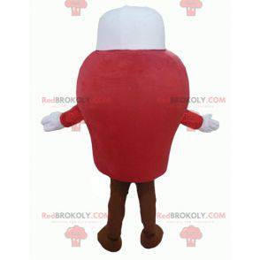 Mascota de muñeco de nieve rojo gigante y sonriente -