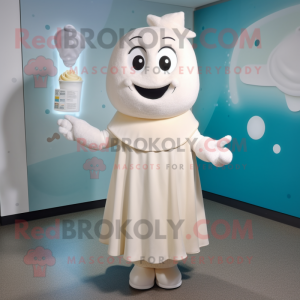 Cream Ice mascot costume character dressed with a A-Line Skirt and Necklaces
