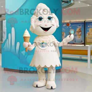 Cream Ice mascot costume character dressed with a A-Line Skirt and Necklaces