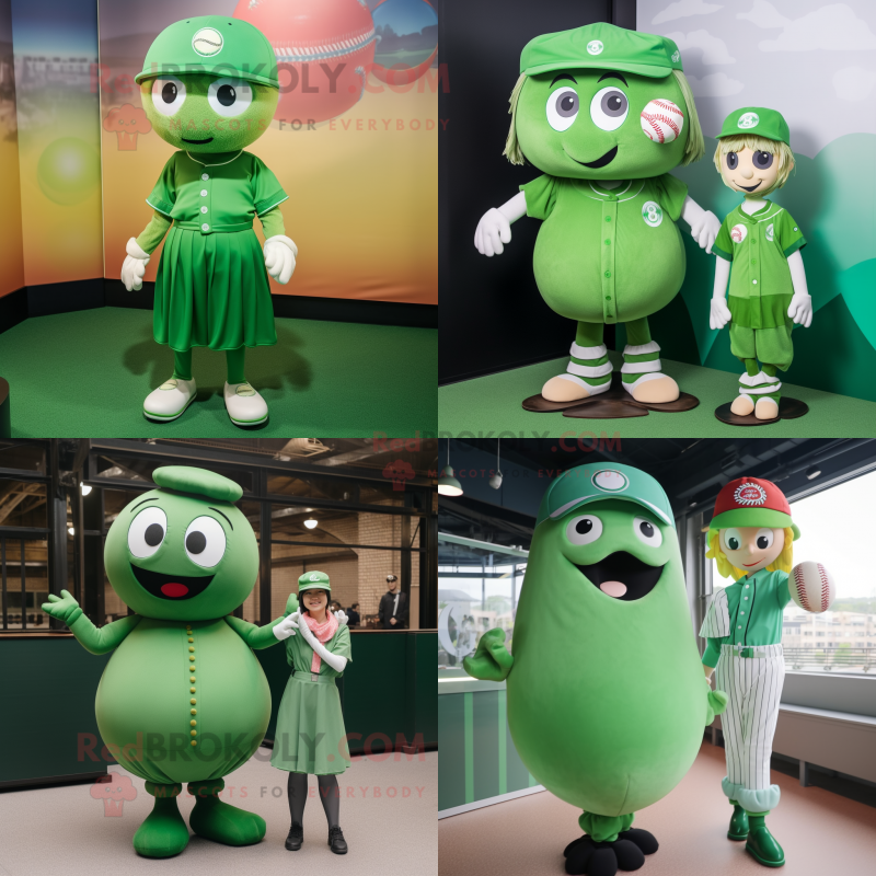 Green Baseball Ball mascot costume character dressed with a Midi Dress and Berets